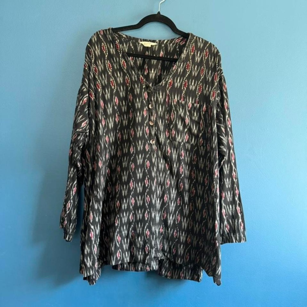 Marketplace Pattern‎ Tunic Women's Plus Size 3W Black Red Peasant Boho Hippie